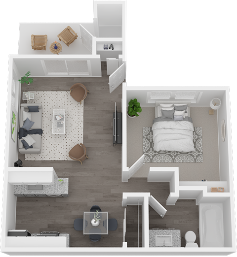 Floor plan for 1 bed, 1 bath, 700 sqft